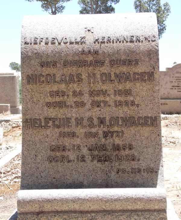OLWAGEN Nicolaas H. 1861-1928 & Heletjie M.S.M. VAN WYK 1858-1928