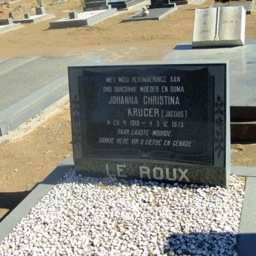 ROUX Johanna Christina Kruger, le nee JACOBS 1919-1979