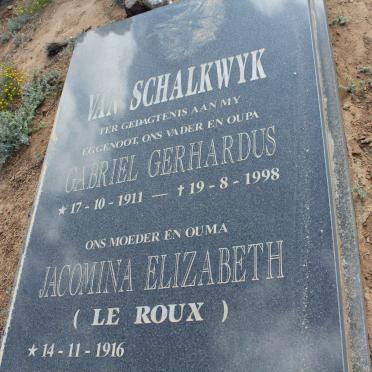 SCHALKWYK Gabriel Gerhardus, van 1911-1998 &amp; Jacomina Elizabeth LE ROUX 1916-