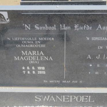 SWANEPOEL A.J. 1914-1969 &amp; Maria Magdelena 1919-2015
