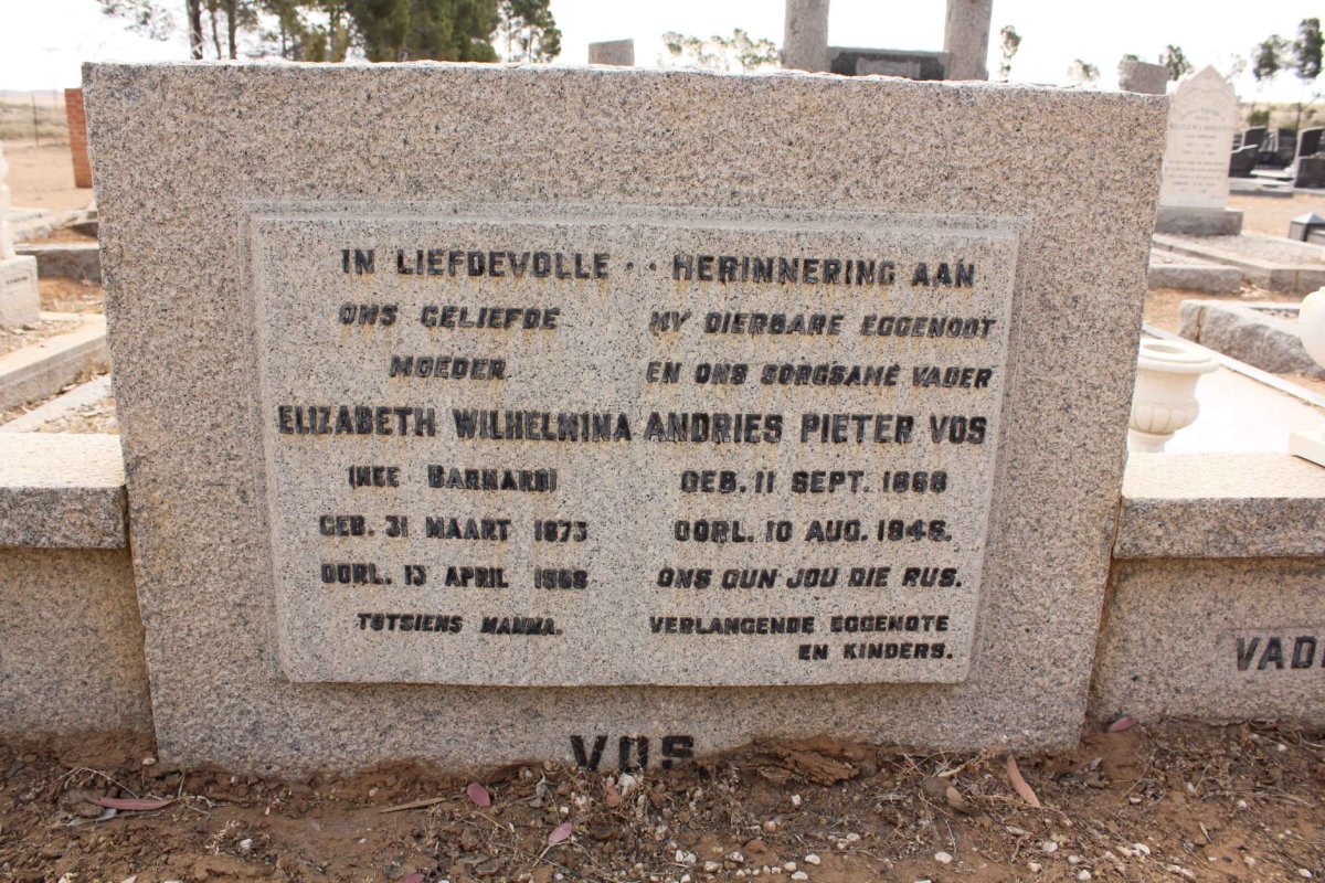 VOS Andries Pieter 1868-1946 & Elizabeth Wilhelmina BARNARD 1873-1968