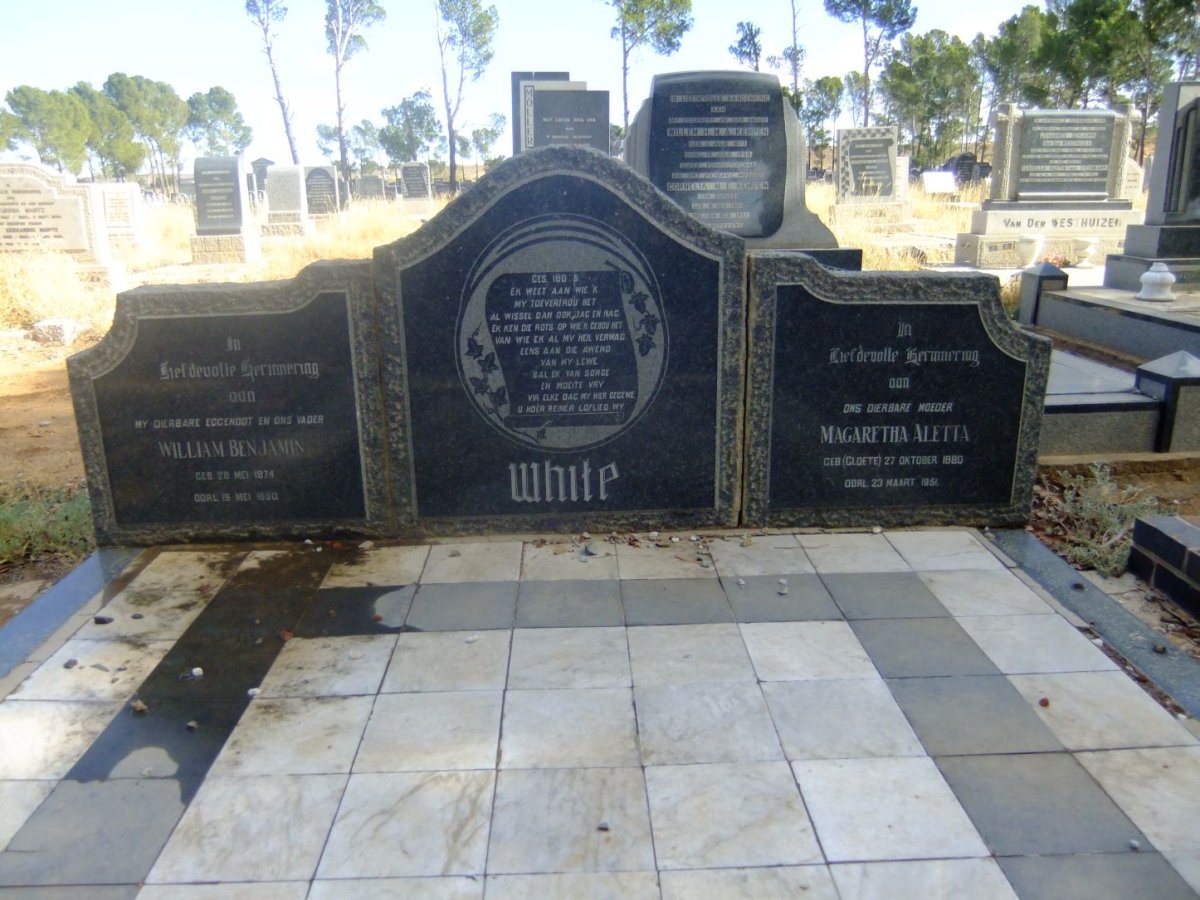 WHITE William Benjamin 1874-1950 & Magaretha Aletta CLOETE 1880-1951