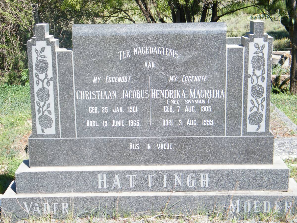 HATTINGH Christiaan Jacobus 1901-1965 &amp; Hendrika Magritha SNYMAN 1905-1999