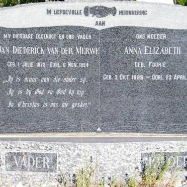 MERWE Jan Diederick, van der 1879-1954 &amp; Anna Elizabeth FOURIE 1885-1974