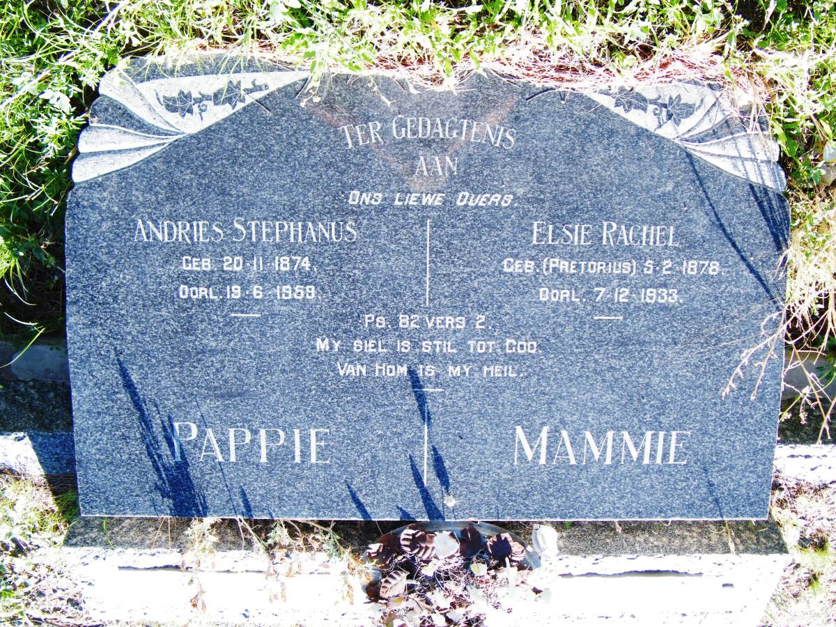 PLESSIS Andries Stephanus, du 1874-1959 & Elsie Rachel PRETORIUS 1878-1933