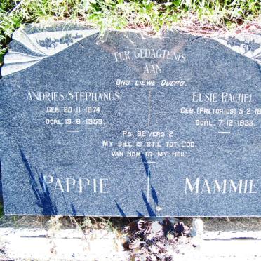 PLESSIS Andries Stephanus, du 1874-1959 &amp; Elsie Rachel PRETORIUS 1878-1933