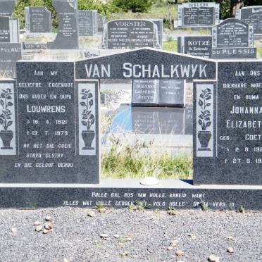 SCHALKWYK Louwrens, van 1921-1979 &amp; Johanna Elizabeth COETZEE 1923-1984