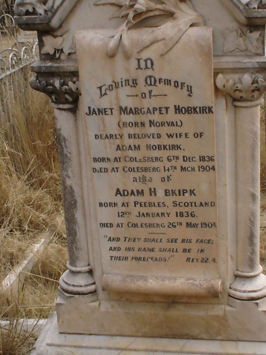 HOBKIRK Adam 1836-1904 & Jane Margaret NORVAL 1836-1904