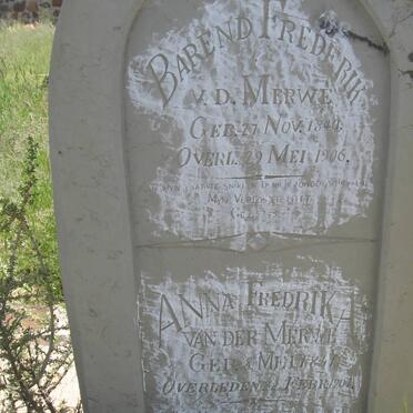 MERWE Barend Frederik, van der 1840-1906 &amp; Anna Frederika 1841-1907