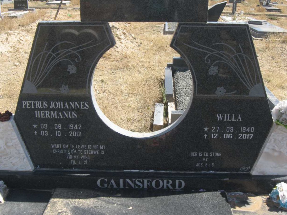 GAINSFORD Petrus Johannes Hermanus 1942-2001 & Willa 1940-2017