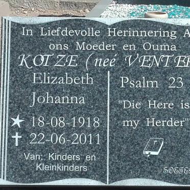 KOTZE Elizabeth Johanna nee VENTER 1918-2011