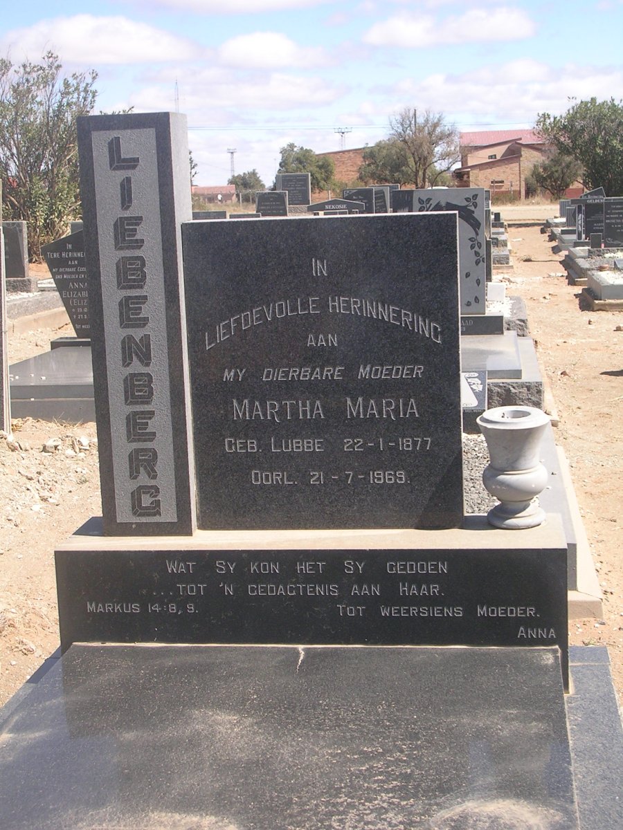 LIEBENBERG Martha Maria nee LUBBE 1877-1969