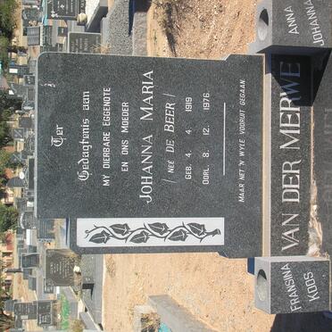 MERWE Johanna Maria, van der nee DE BEER 1919-1976