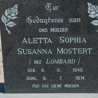 MOSTERT Aletta Sophia Susanna nee LOMBARD 1940-1974