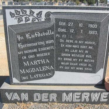 MERWE Martha Magdalena, van der nee LATEGAN 1900-1983