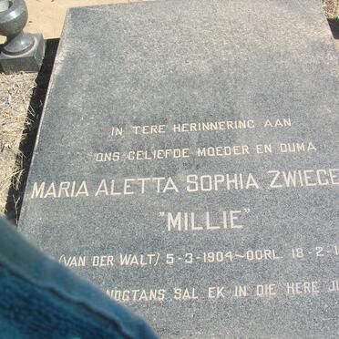 ZWIEGERS Maria Aletta Sophia nee VAN DER WALT 1904-1991