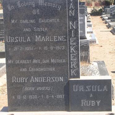 ANDERSON Ruby nee VIVIERS 1930-1997 :: VAN NIEKERK Ursula Marlene 1951-1973