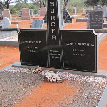 BURGER Andries Petrus 1891-1975 &amp; Elizabeth Margaretha 1887-1977