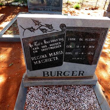 BURGER Regina Maria Magrieta nee DE KLERK 1879-1972