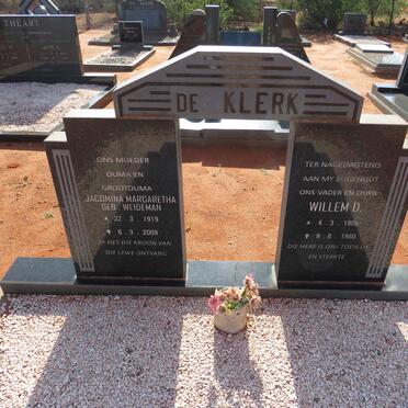 KLERK Willem D., de 1906-1980 & Jacomina Margaretha WEIDEMAN 1919-2009 