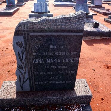 BURGER Anna Maria nee VAN TONDER 1892-1961