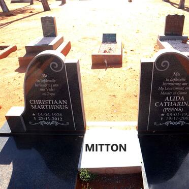 MITTON Christiaan Marthinus 1926-2012 & Alida Catharina PEENS 1929-2005 