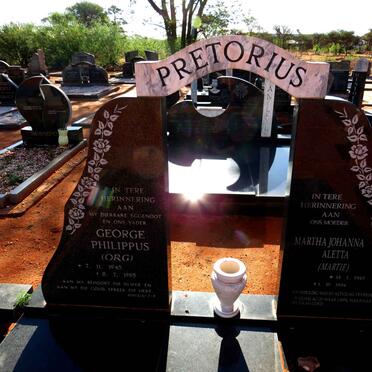 1PRETORIUS George Philippus 1945-1985 & Martha Johanna Aletta 1948-1994