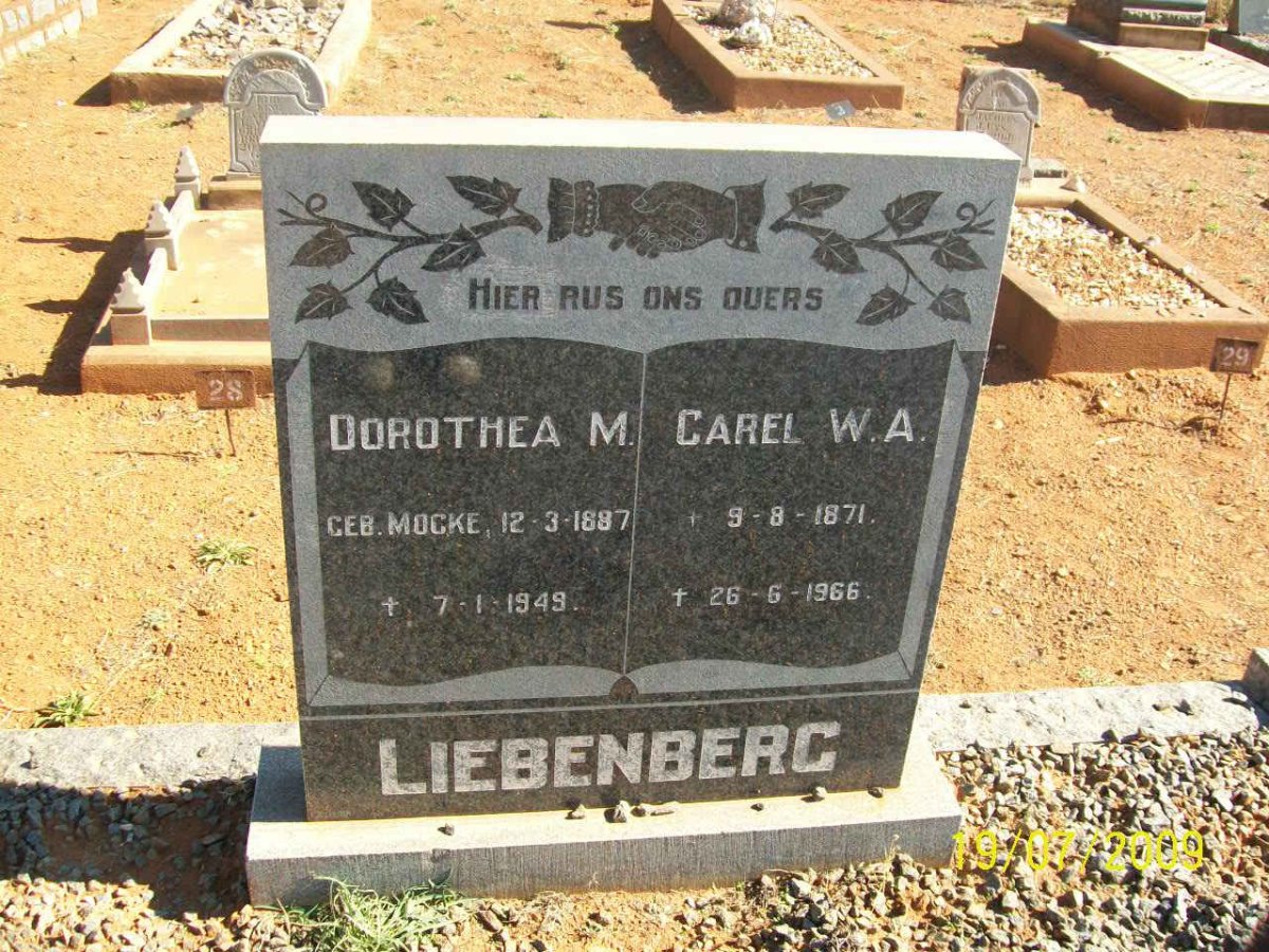 LIEBENBERG Carel W.A. 1871-1966 & Dorothea M. MOCKE 1887-1949