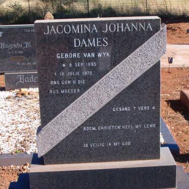 DAMES Jacomina Johanna neé VAN WYK 1895-1975