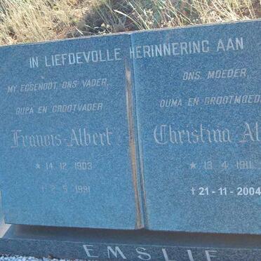 EMSLIE Francis Albert 1903-1991 &amp; Christina Alida 1911-2004