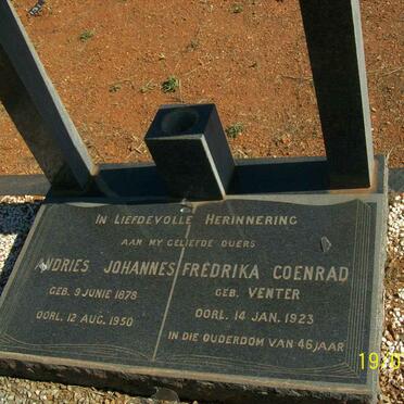 SCHOEMAN Andries Johannes 1878-1950 &amp; Fredrika Coenrad VENTER -1923