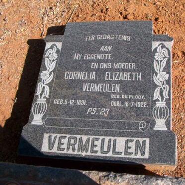 VERMEULEN Cornelia Elizabeth neé DU PLOOY 1891-1922