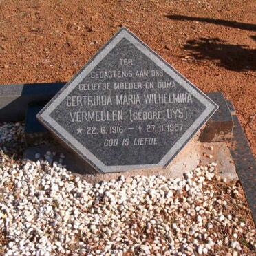 VERMEULEN Gertruida Maria Wilhelmina neé UYS 1916-1987