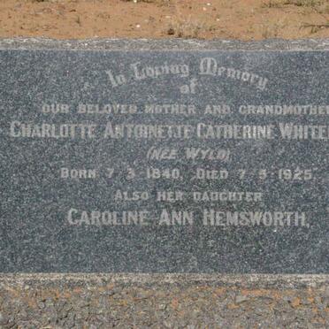WHITEHEAD Charlotte Antoinette Catherine nee WYLD 1840-1925 :: HEMSWORTH Caroline Ann