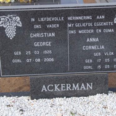 ACKERMAN Christian George 1925-2006 &amp; Anna Cornelia VLOK 1927-1995