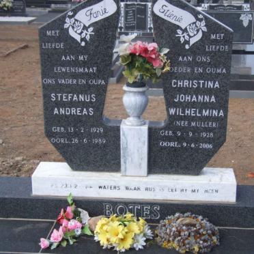 BOTES Stefanus Andreas 1929-1989 &amp; Christina Johanna Wilhelmina MULLER 1928-2006