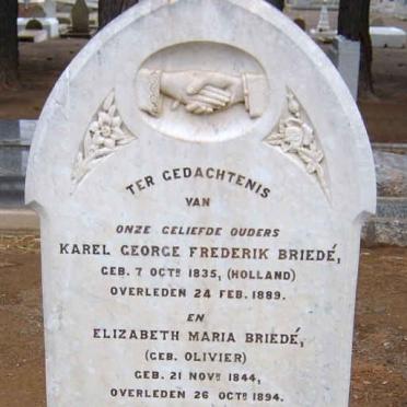 BRIEDE Karel George Frederik 1935-1889 &amp; Elizabeth Maria OLIVIER 1844-1894