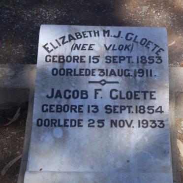 CLOETE Jacob F. 1854-1933 &amp; Elizabeth M.J. VLOK 1853-1911