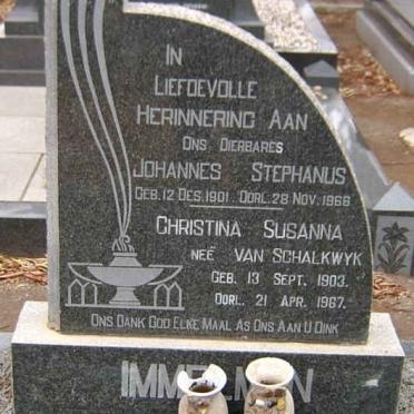 IMMELMAN Johannes Stephanus 1901-1966 &amp; Christina Susanna VAN SCHALKWYK 1903-1967