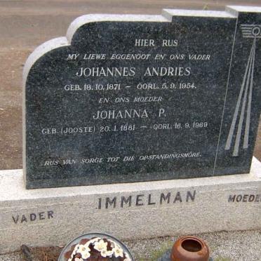 IMMELMAN Johannes Andries 1871-1954 &amp; Johanna P. JOOSTE 1881-1969