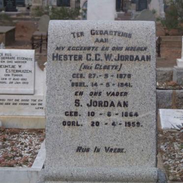 JORDAAN S. 1864-1959 &amp; Hester G.C.W. CLOETE 1870-1941