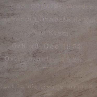 KLERK Zacharia Elizabeth, de nee KLEM  1853-1925