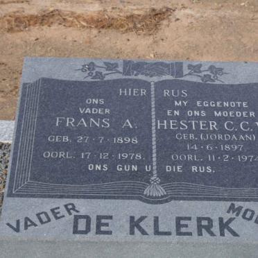 KLERK Frans S., de 1898-1978 &amp; Hester C.C.W. JORDAAN 1897-1974
