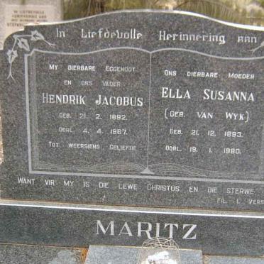 MARITZ Hendrik Jacobus 1892-1967 &amp; Ella Susanna VAN WYK 1893-1980