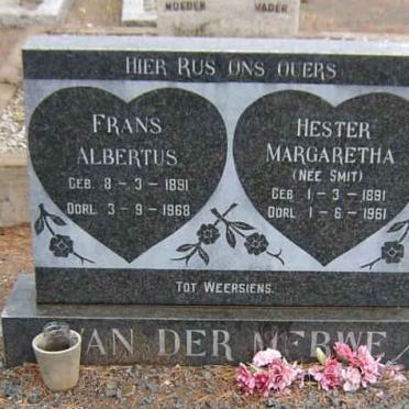 MERWE Frans Albertus, van der 1891-1968 &amp; Hester Margaretha SMIT 1891-1961