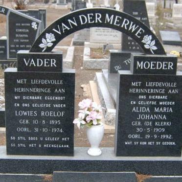 MERWE Lowies Roelof, van der 1895-1974 &amp; Alida Maria Johanna DE KLERK 1909-1992