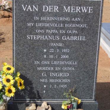 MERWE Stephanus Gabriel, van der 1932-2000 &amp; G. Ingrid HEINICHEN 1935-