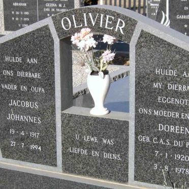 OLIVIER Jacobus Johannes 1917-1994 &amp; Doreen C.A.S. DU PLESSIS 1920-1978