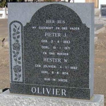 OLIVIER Pieter J. 1893-1971 &amp; Hester W. OLIVIER 1892-1974