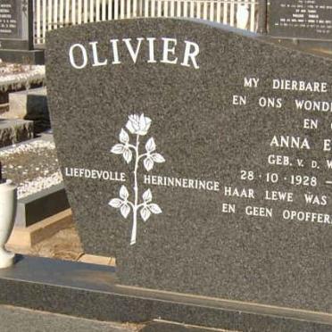 OLIVIER Anna Elizabeth nee V.D. WESTHUIZEN 1928-1979